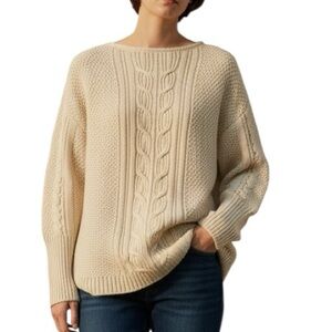 CHAPS Sweater Neutral Knit Pull-Over Long Sleeve Cream Size Medium Lightweight